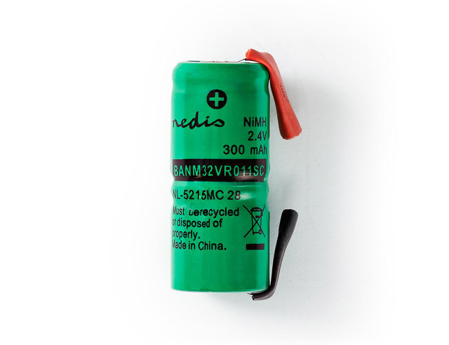 Battery NIMH 2.4V 300mA, Ø14,2x34mm with soldering
