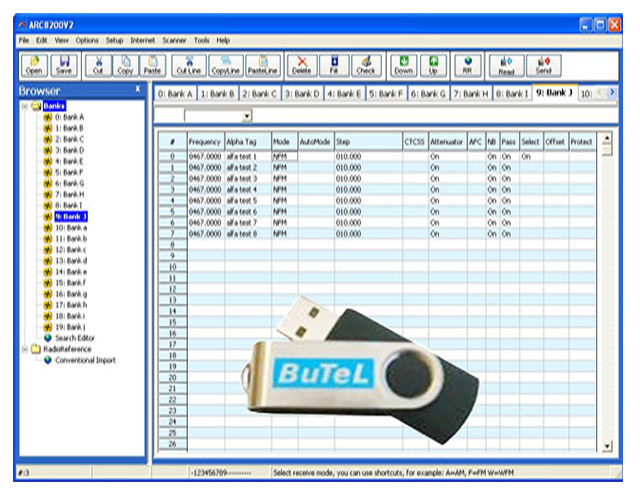 Butel ARC-125 Windows Software voor Uniden UBC125XLT, USB stick