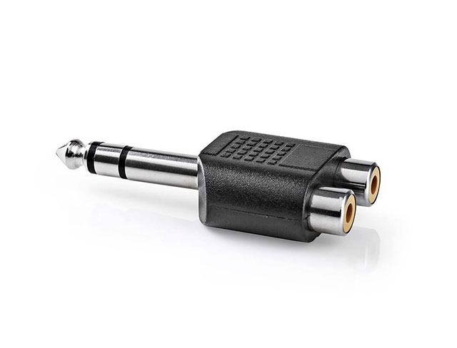 6.35mm stereo steker - 2x tulp kontra steker