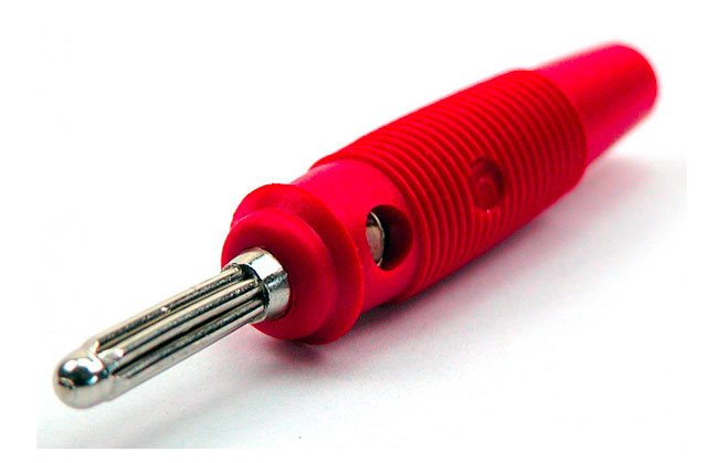 Banaansteker ø4mm met dwarsgat soldeer - rood - Hirschmann