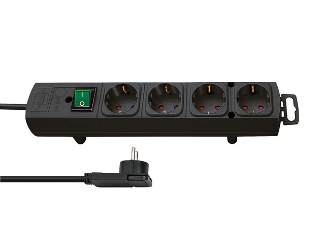 Table split box 4-fold Black with RA, 2mtr cord + Switch