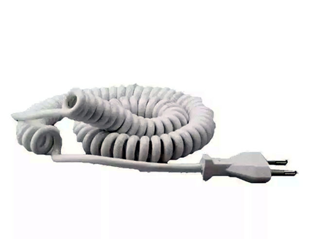 Power cord curled 2X0.75 white +/- 2 meters flat plug 220V