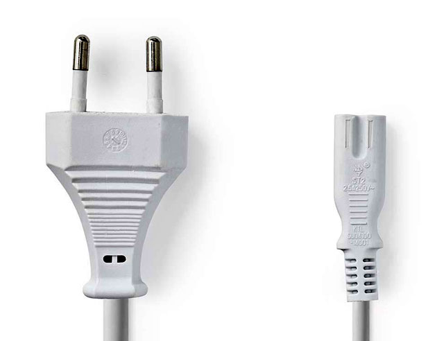 Wit netsnoer met de bekende 8-vormige steker 3mtr lang