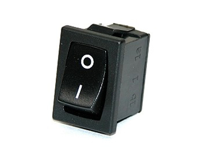 Rocker switch 15x21mm 250Vac/6A - 1x aan/uit  opdruk 0-I - RoHS